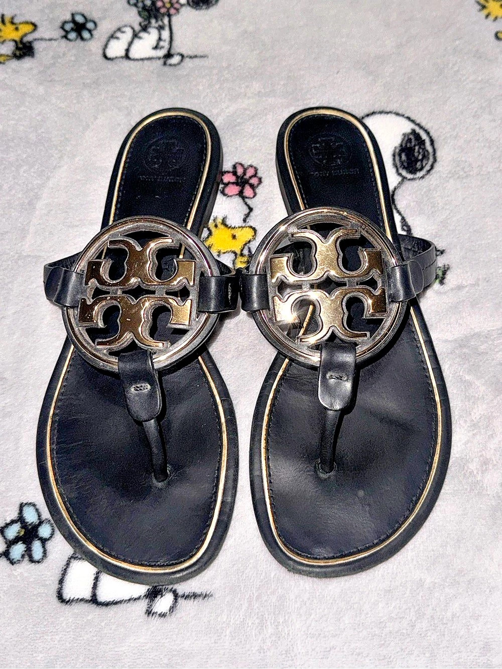 Tory Burch Miller Leather Thong Sandal Leather Thong Sandals Black & Gold